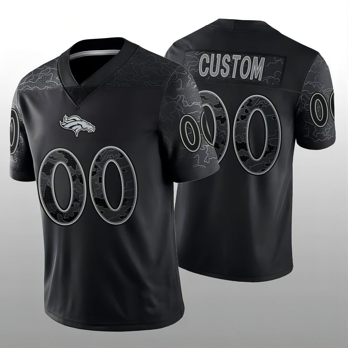 Custom Denver Broncos Black RFLCTV Limited Jersey Stitched Jerseys
