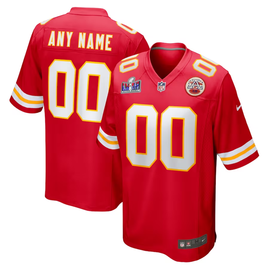 Mens Kansas City Chiefs Red Super Bowl LVIII Patch Custom Game Jersey