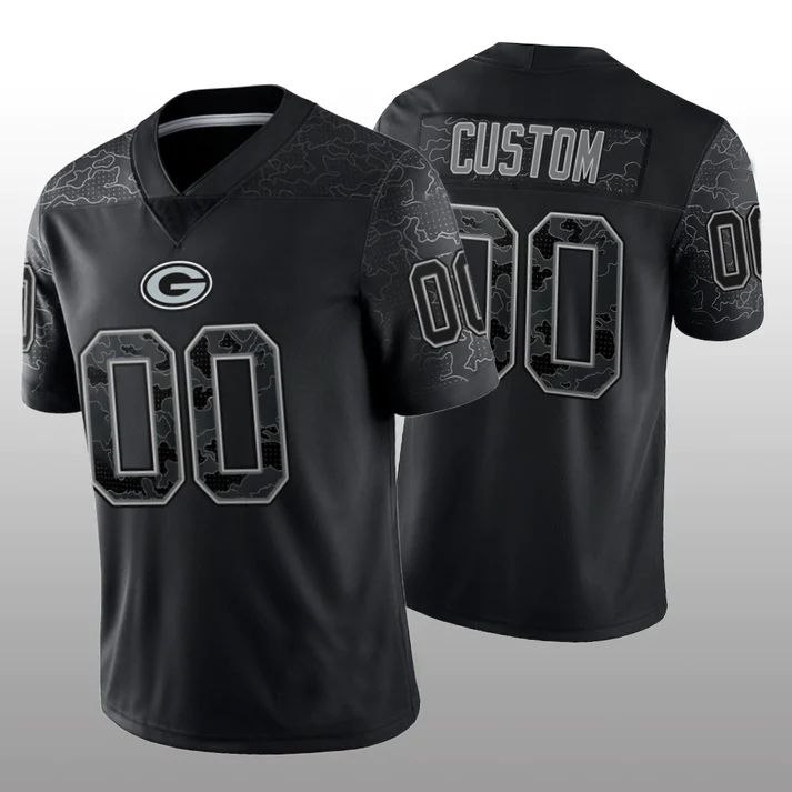 Custom Green Bay Packers Black RFLCTV Limited Stitched Jerseys
