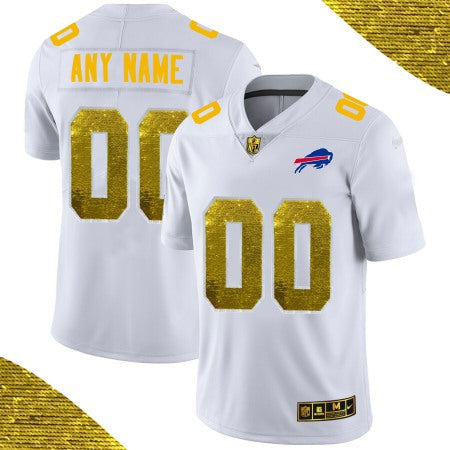 Mens Buffalo Bills White Custom Gold Fashion Edition Limited Stitched Jersey