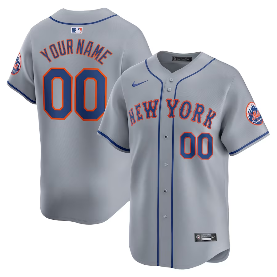 Mens New York Mets1 Gray Away Limited Custom Jersey