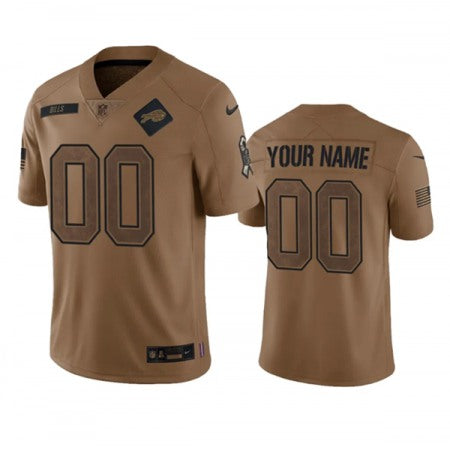 Mens Buffalo Bills Custom 2023 Brown Salute To Service Limited Stitched Jersey