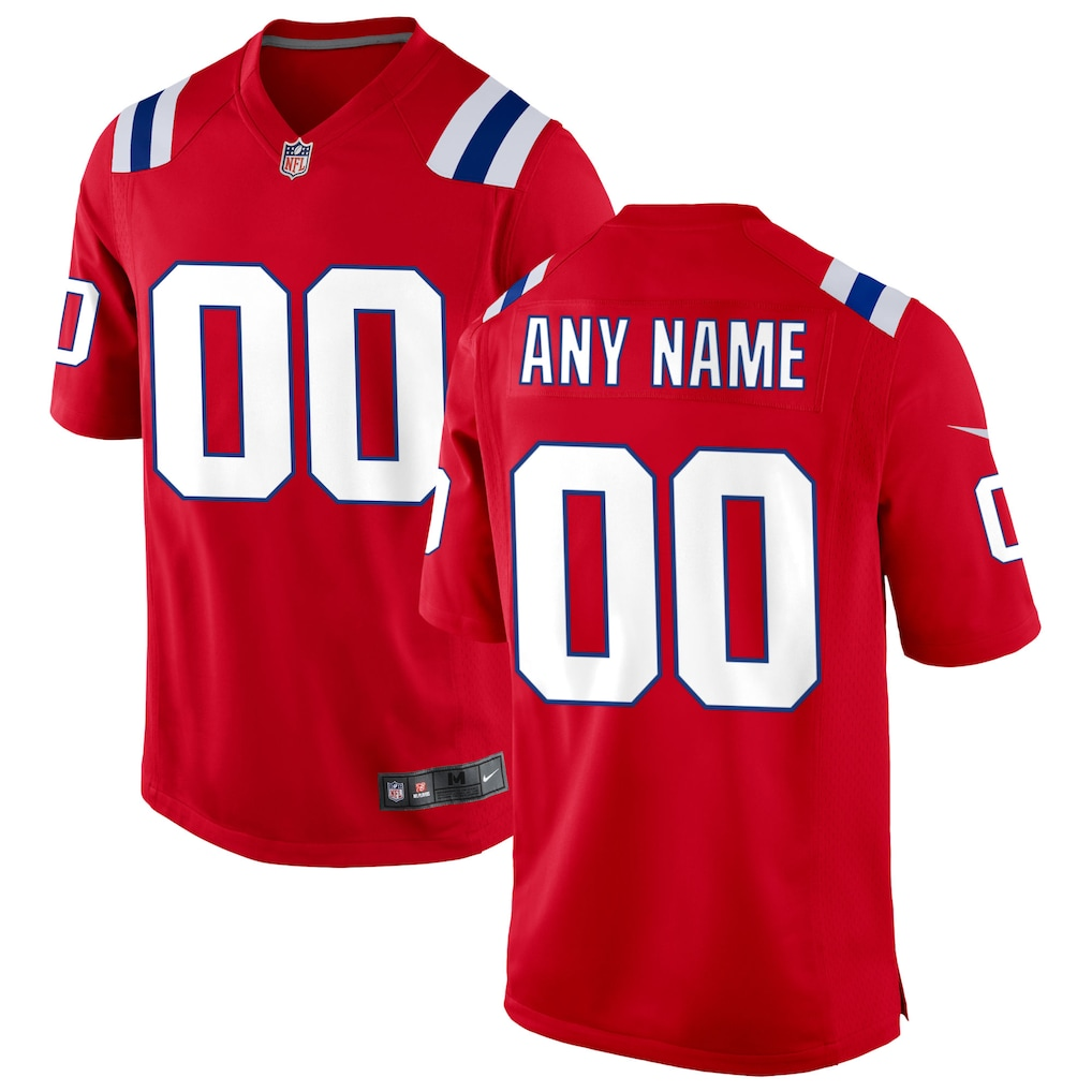 Mens New England Patriots Red Alternate Custom Game Jersey