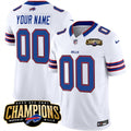 Mens Buffalo Bills Custom White 2023 East Champions Ptach Stitched Football Jersey