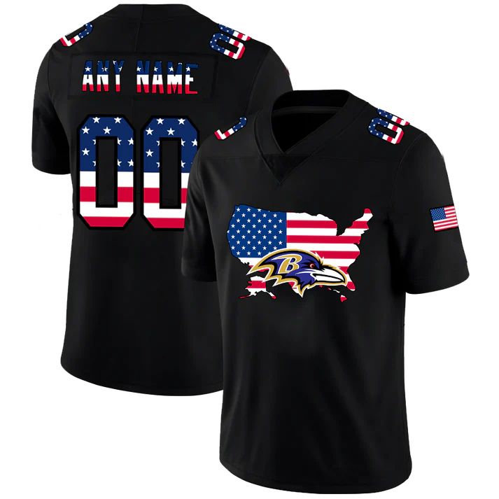 Custom Baltimore Ravens Football Black Limited Fashion Flag Stitched Jerseys