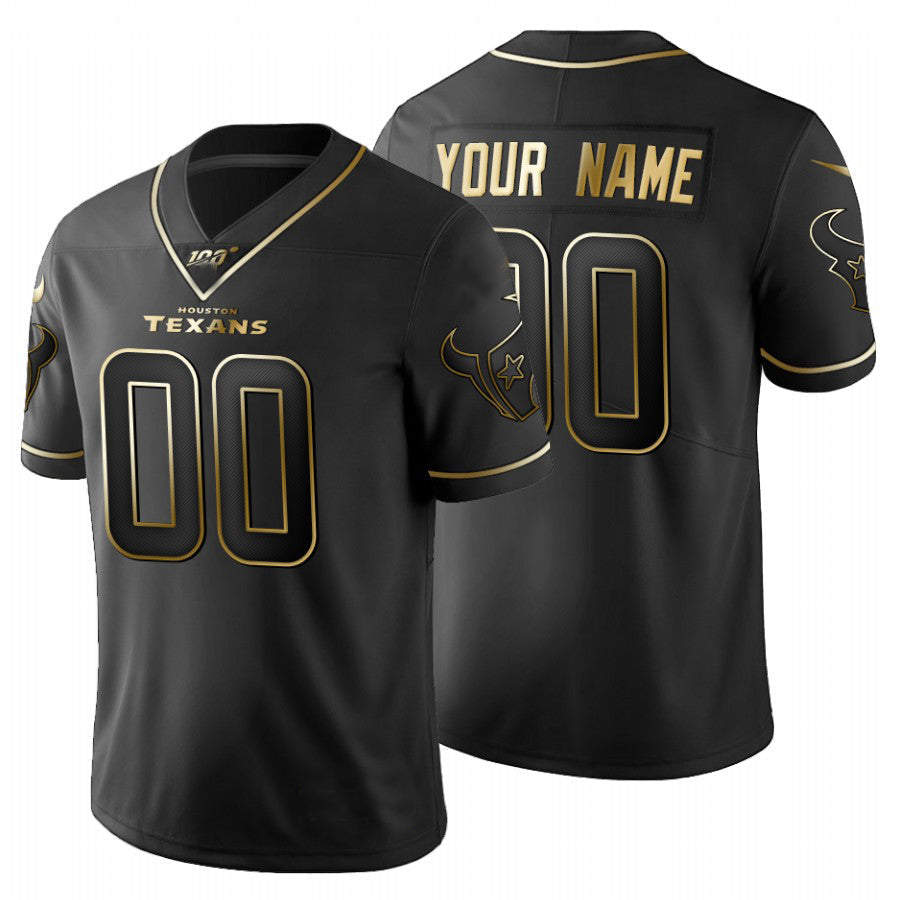 Custom Houston Texans Black Golden Limited 100 Stitched Jerseys