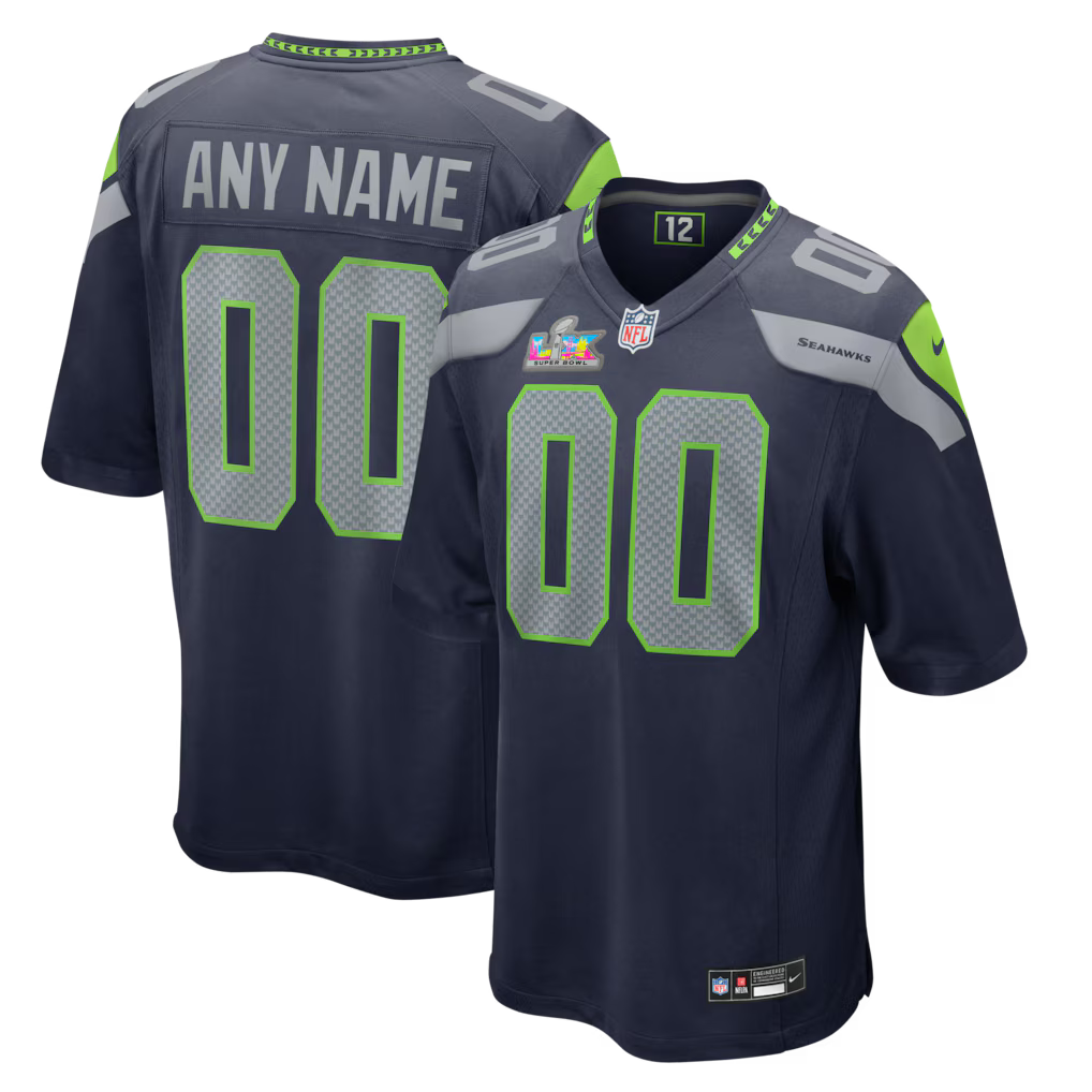 Custom Seattle Seahawks Super Bowl LX Patch Jersey College Navy