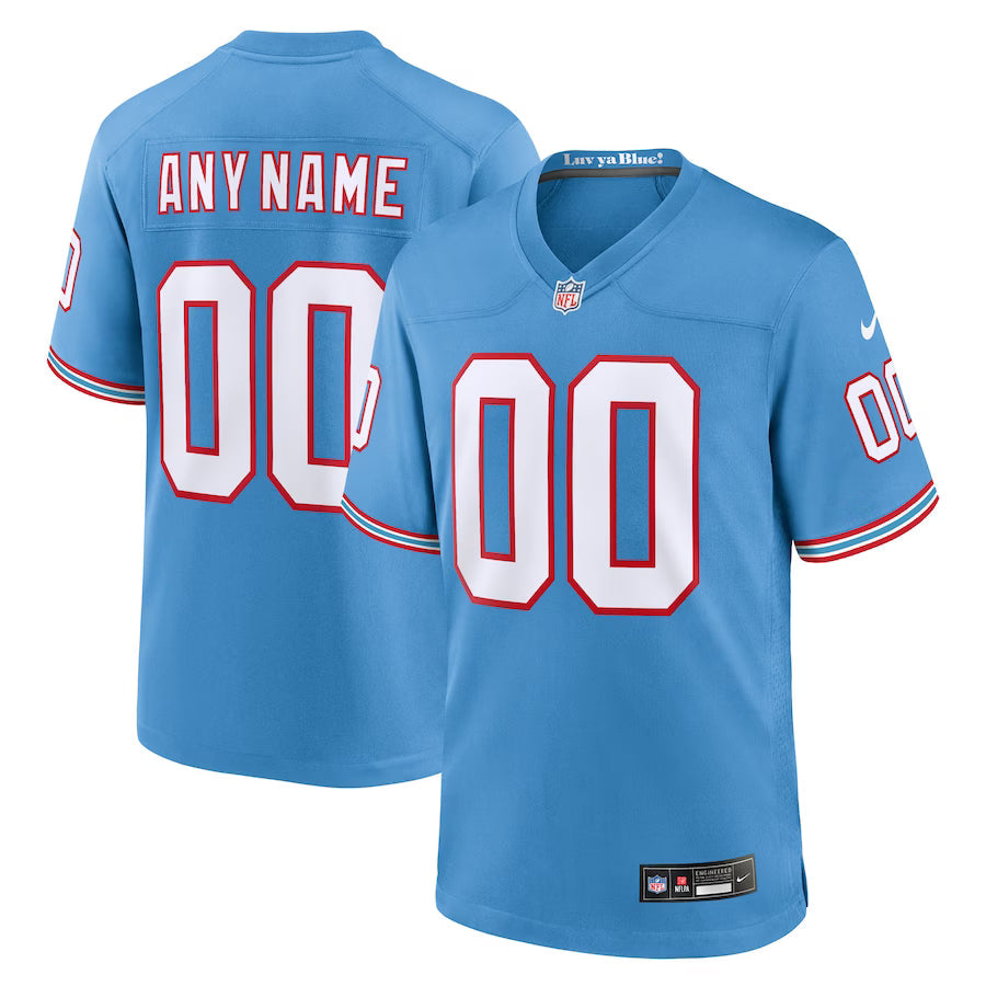 Custom Tennessee Titans Oilers Throwback Jersey Light Blue
