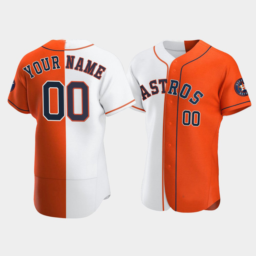 Jerseys Custom White Orange Houston Astros Split Two Tone Jersey Stitched Letter And Numbers
